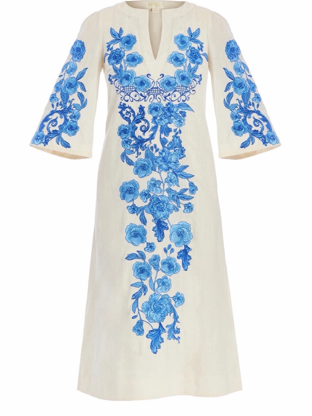 Mestiza Embroidered Blue Floral Tunic Dress - Women's